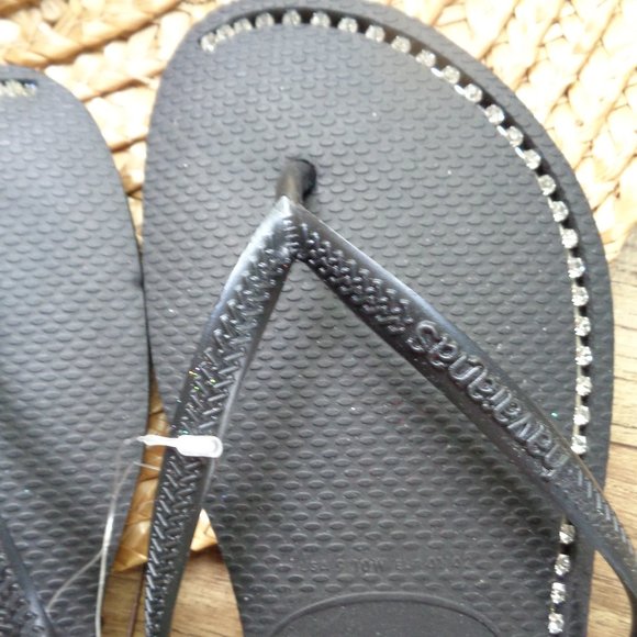 NEW HAVAIANAS RHINESTONE OUTLINE FLIP FLOPS 9/10W - Picture 4 of 4